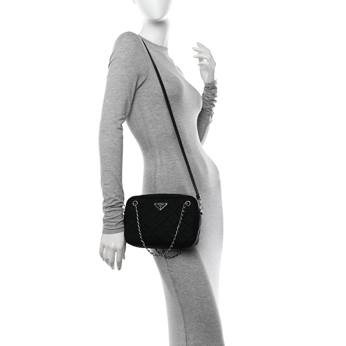 Nylon Tessuto Impuntu Quilted Bandoliera Crossbody Bag Black