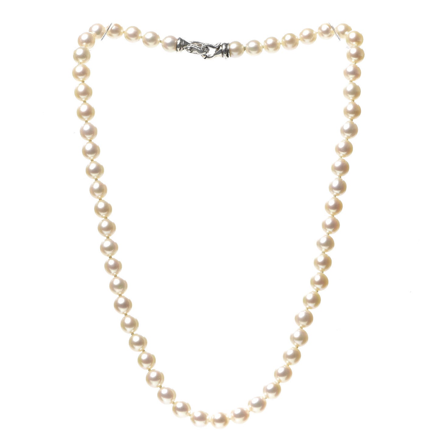 Sterling Silver Diamond Pearl 6-6.5mm Buckle Necklace