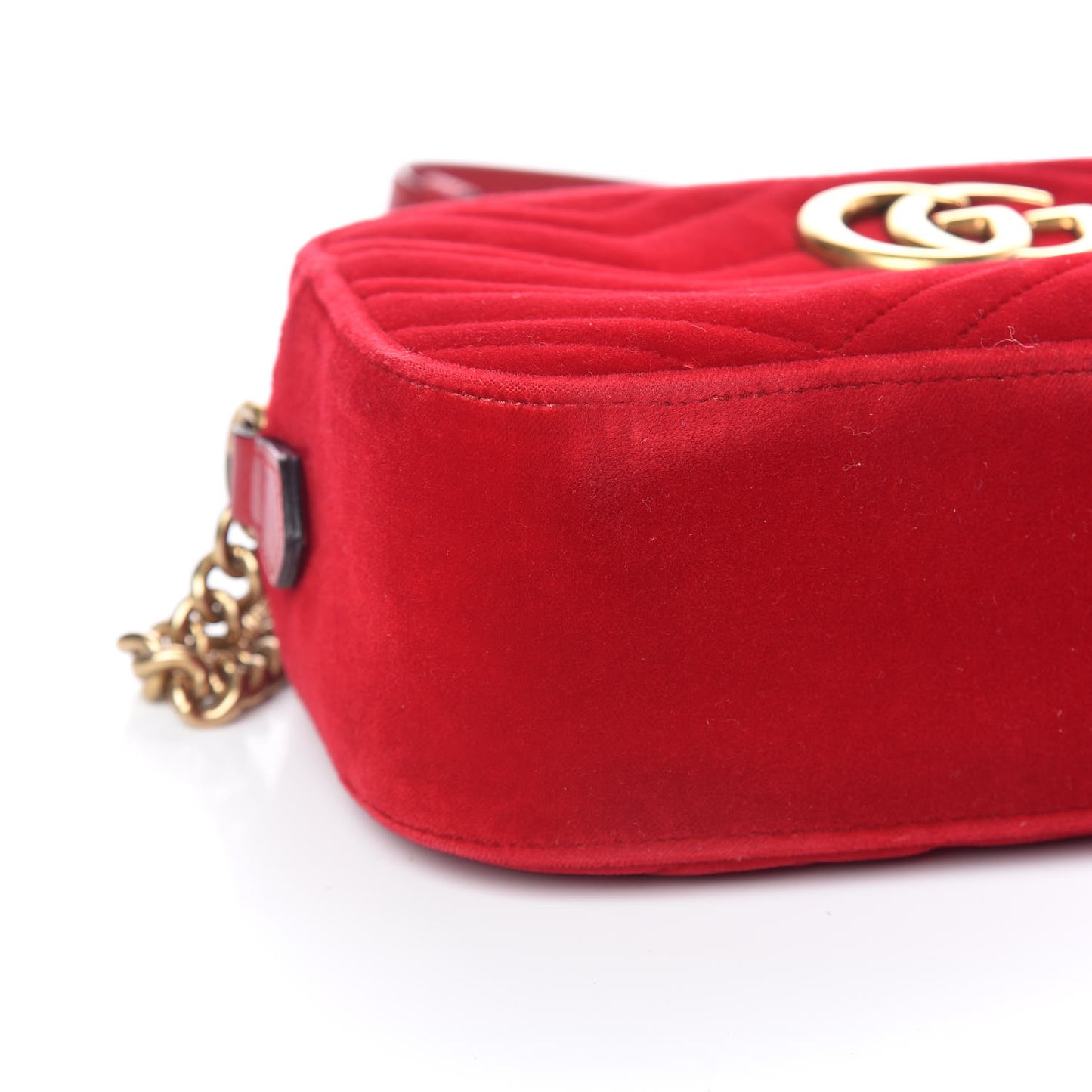 Velvet Matelasse Small GG Marmont Chain Shoulder Bag Hibiscus Red