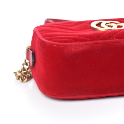 Gucci Velvet Matelasse Small GG Marmont Chain Shoulder Bag Hibiscus Red 8 of 10