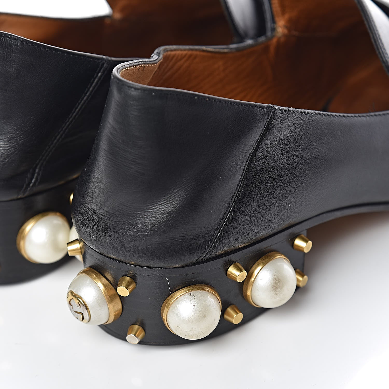 Gucci Betis Glamour Calfskin Web Pearl Embellished Peyton 35mm Loafer Pumps 37 Black 11 of 22