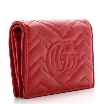 Gucci Calfskin Matelasse GG Marmont Card Case Wallet Hibiscus Red 3 of 10