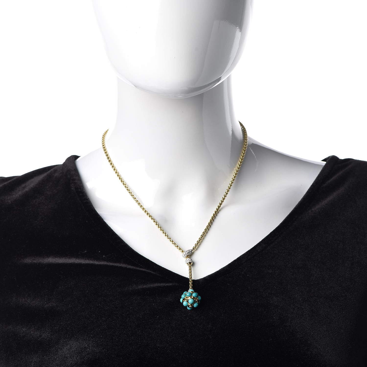 David Yurman 18K Yellow Gold Diamond Turquoise Lariat Necklace 2 of 7