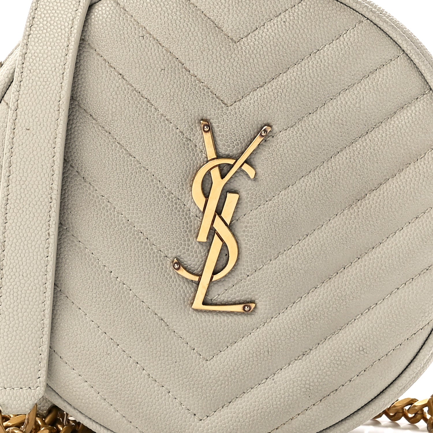 Saint Laurent Grain De Poudre Matelasse Chevron Quilted Round Vinyle Camera Bag Blanc Vintage 8 of 12