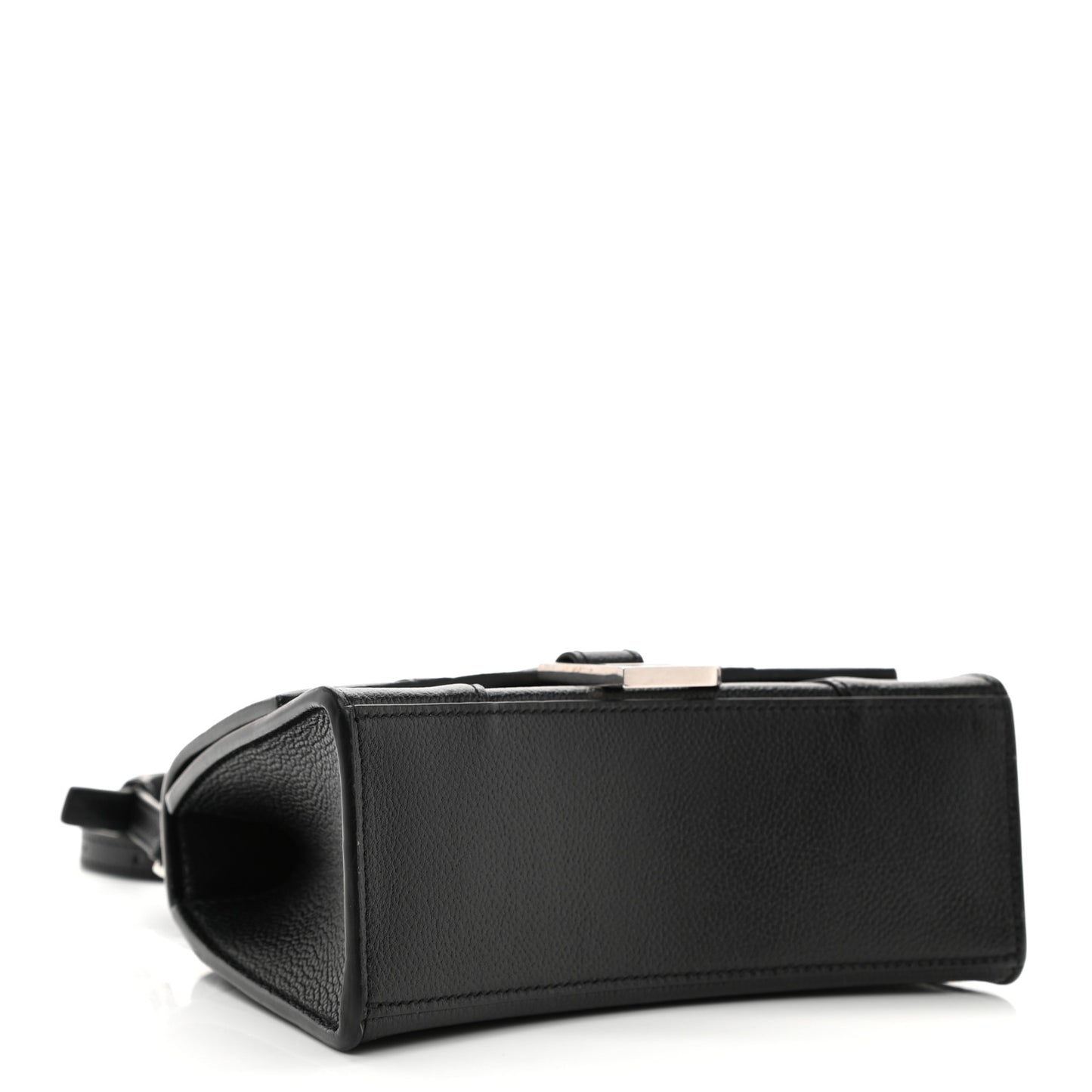 Grained Calfskin Hourglass Top Handle Bag XS Black