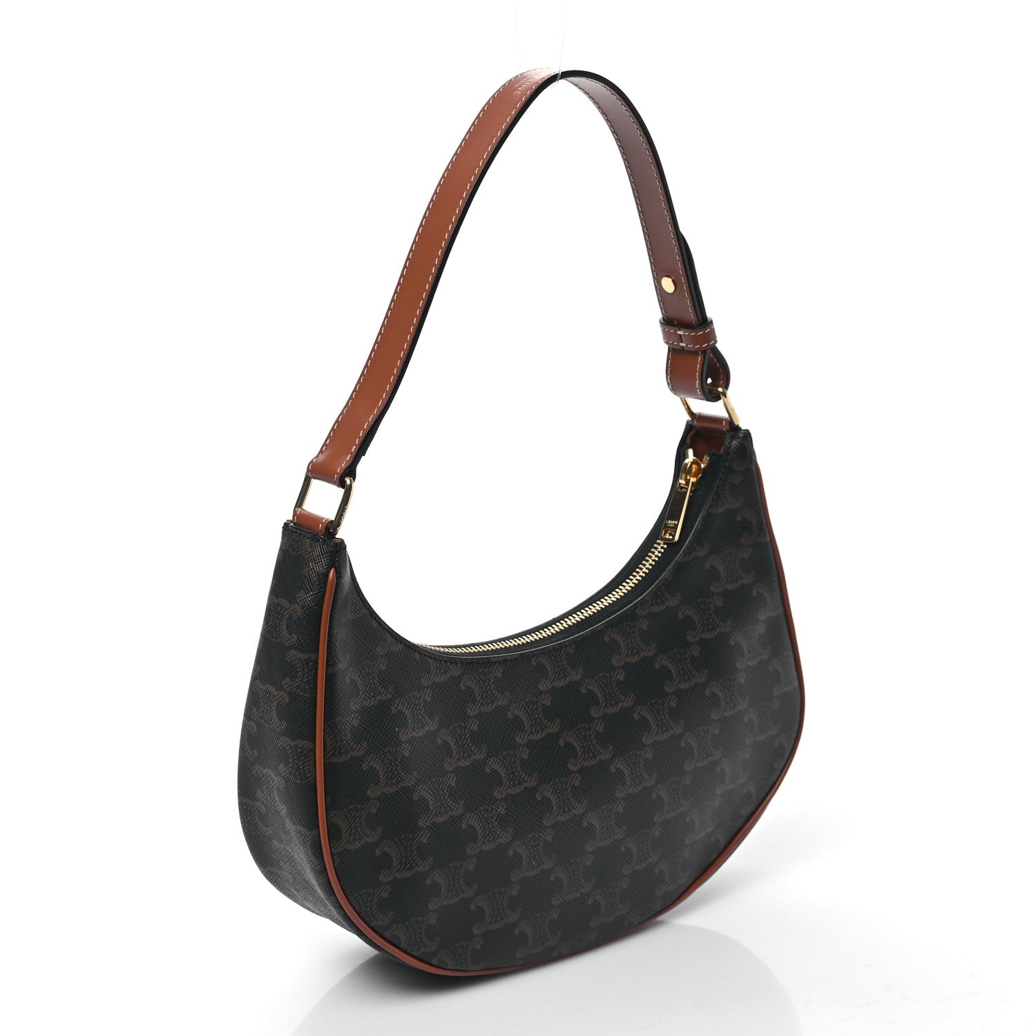 Celine Triomphe Canvas Calfskin Ava Shoulder Bag Tan 3 of 11