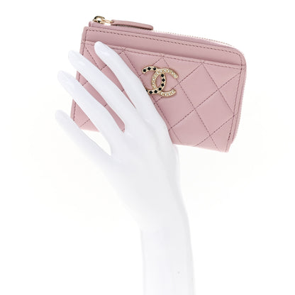 Chanel Lambskin Quilted Pearl Crystal CC Zip Around Card Holder Pink 2 of 10