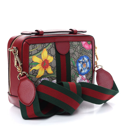 Gucci GG Supreme Monogram Flora Web Small Ophidia Top Handle Shoulder Bag Hibiscus Red 3 of 9