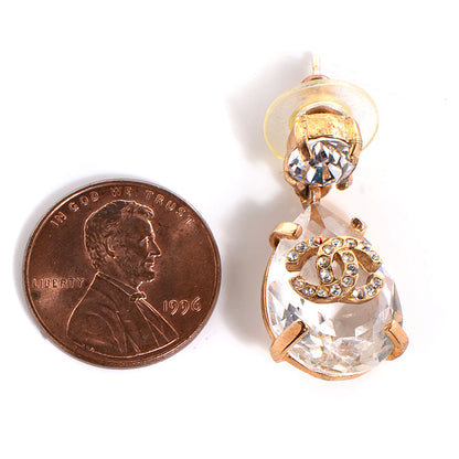 Chanel Crystal CC Teardrop Dangle Earrings Gold 2 of 4