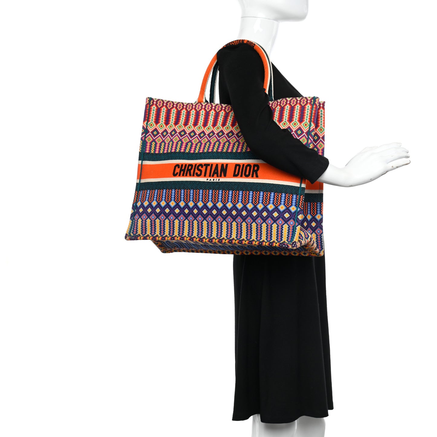 Canvas Embroidered Large Book Tote Orange Multicolor