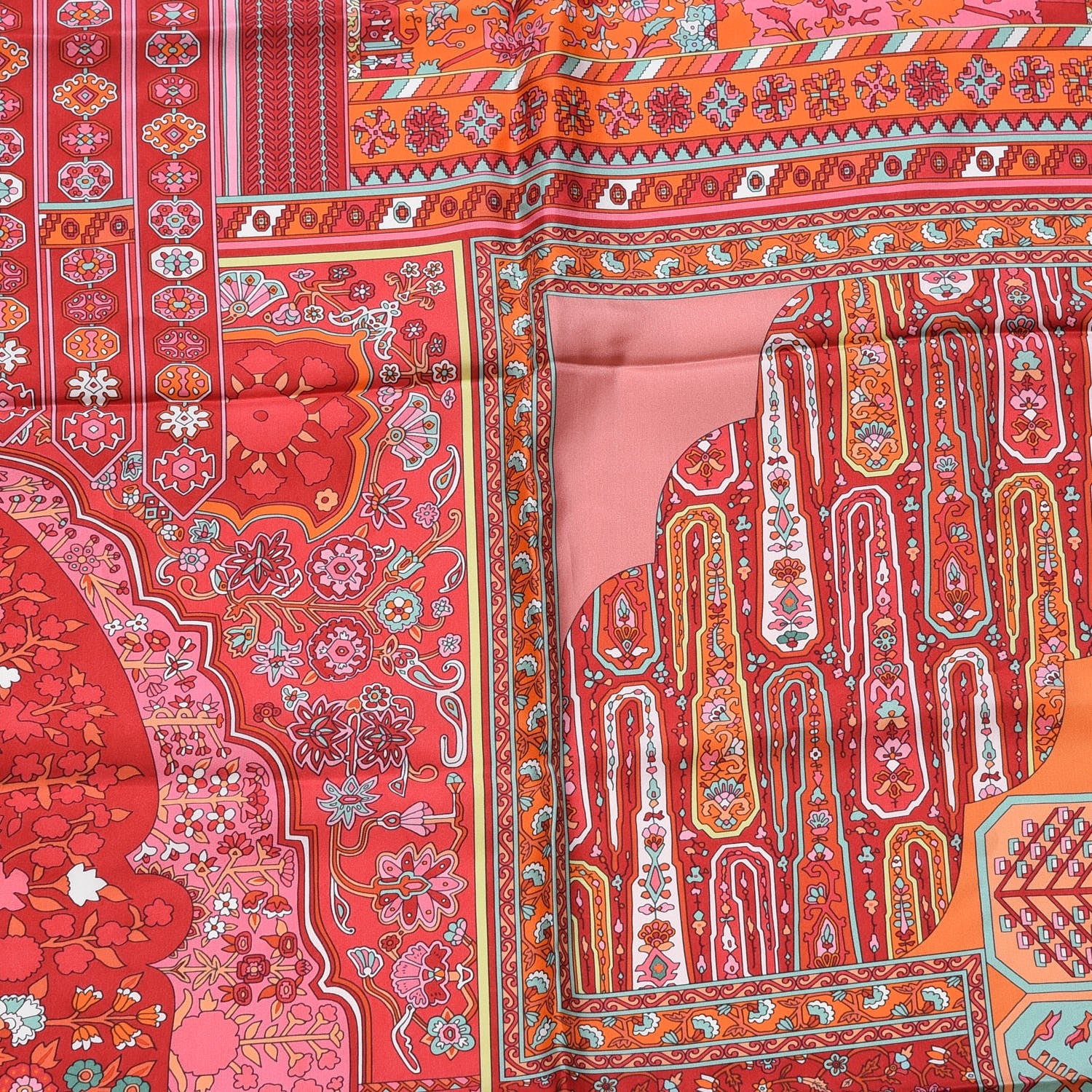 Hermes Silk Twill Tapis Persans Giant Plume Scarf 140 Framboise Turquoise Orange 10 of 10
