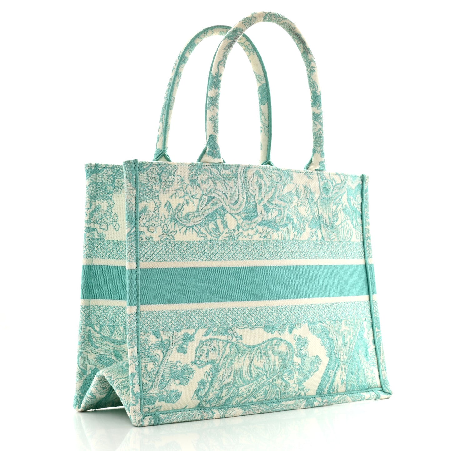 Canvas Embroidered Medium Dioriviera Toile De Jouy Book Tote Aquamarina