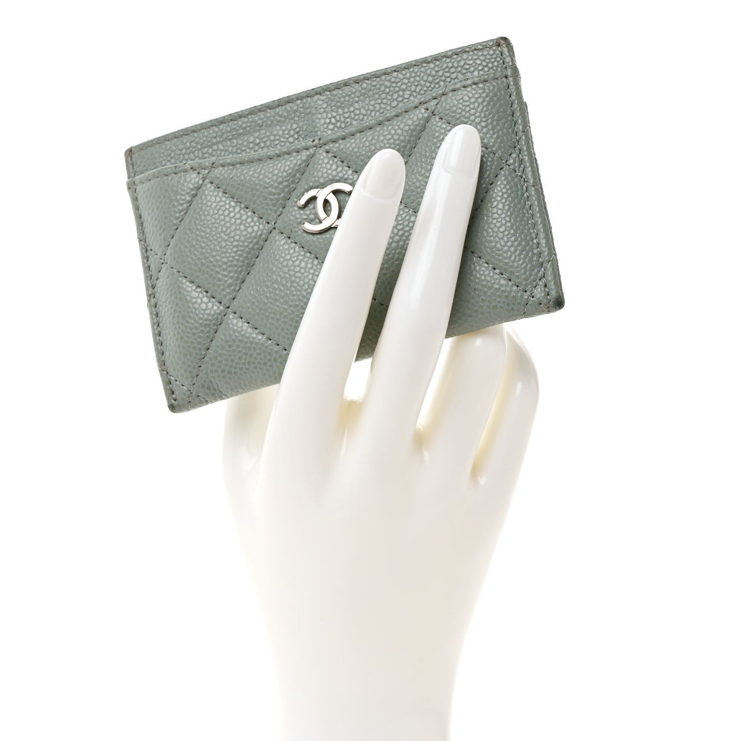 Caviar Quilted Card Holder Grey