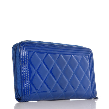 Chanel Patent Quilted Boy Zip Around Wallet Blue 3 of 8