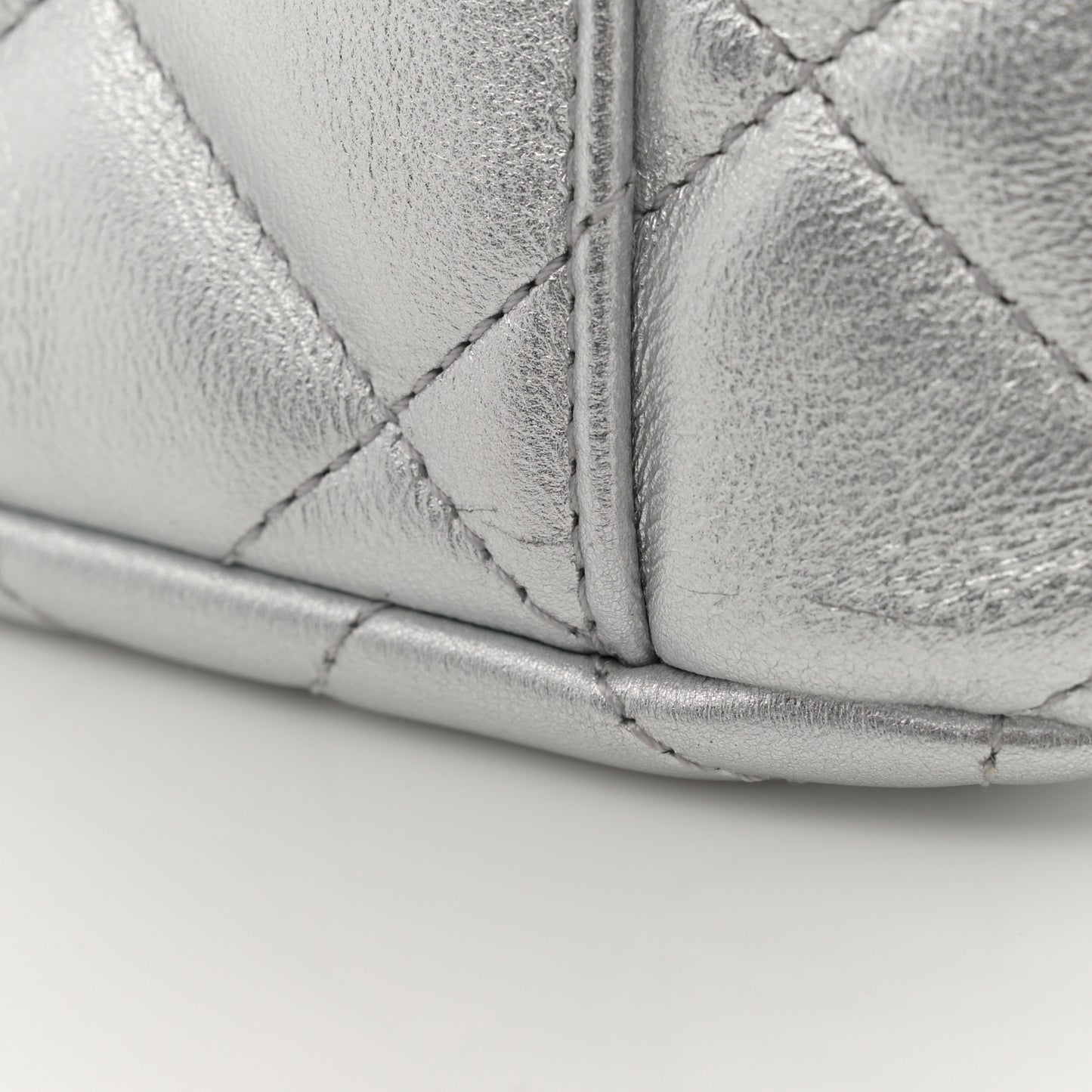Metallic Lambskin Quilted XXL Travel Flap Bag Silver