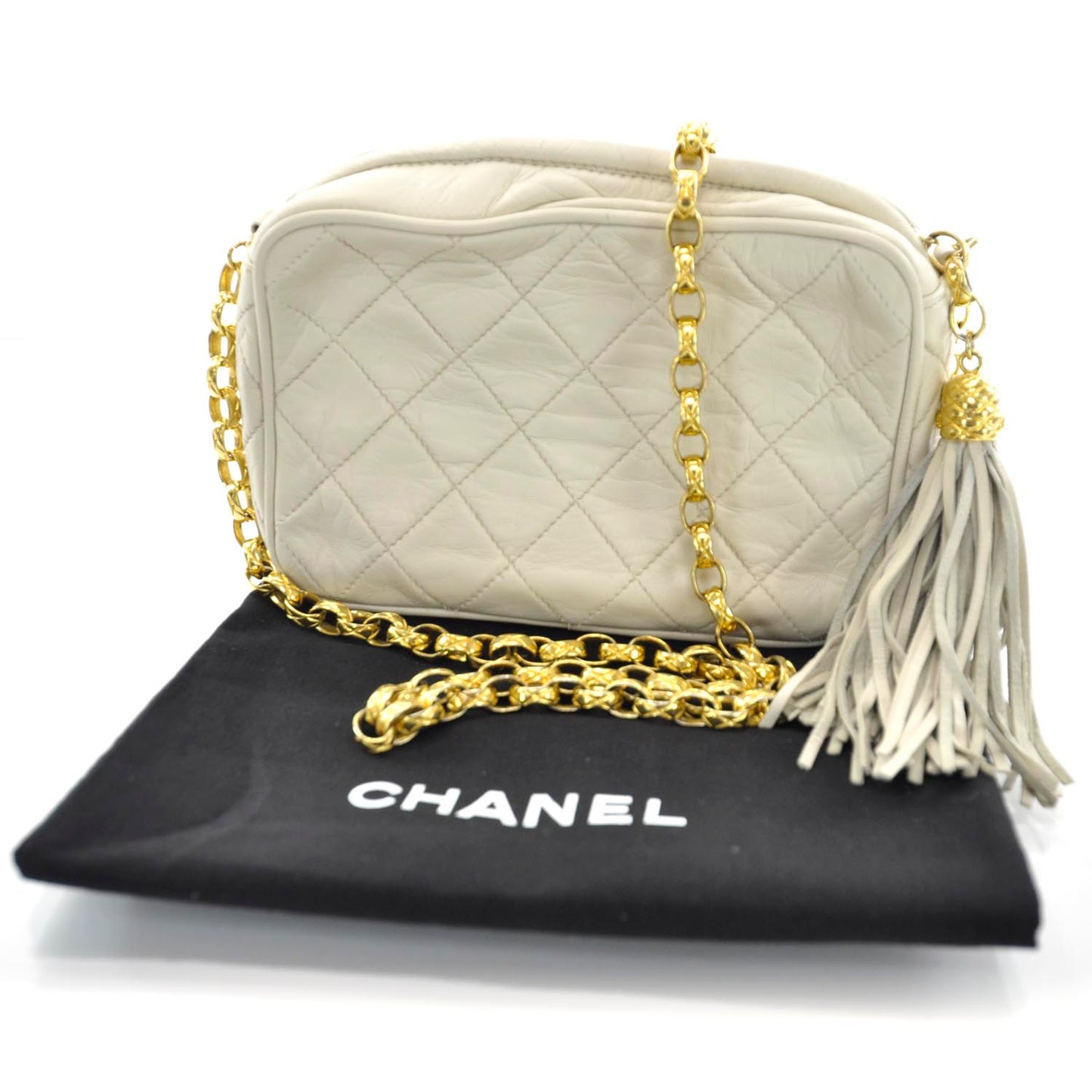 Lambskin Tassel Camera Case Beige