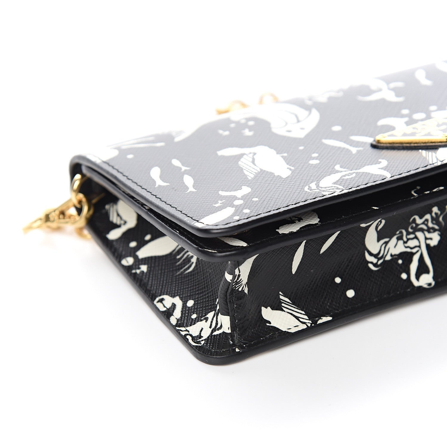 Prada Saffiano Triangle Logo Mermaid Print Mini Crossbody Bag Black 6 of 8