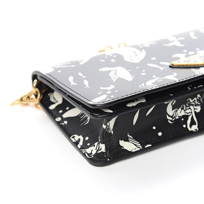Prada Saffiano Triangle Logo Mermaid Print Mini Crossbody Bag Black 6 of 8