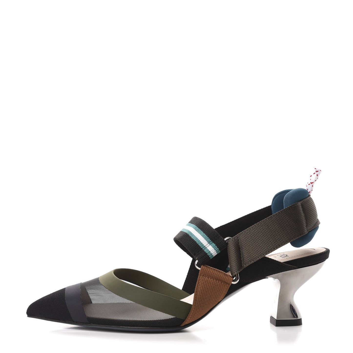 Technical Mesh Colibri 55mm Slingback Pumps 35 Black Verde Military