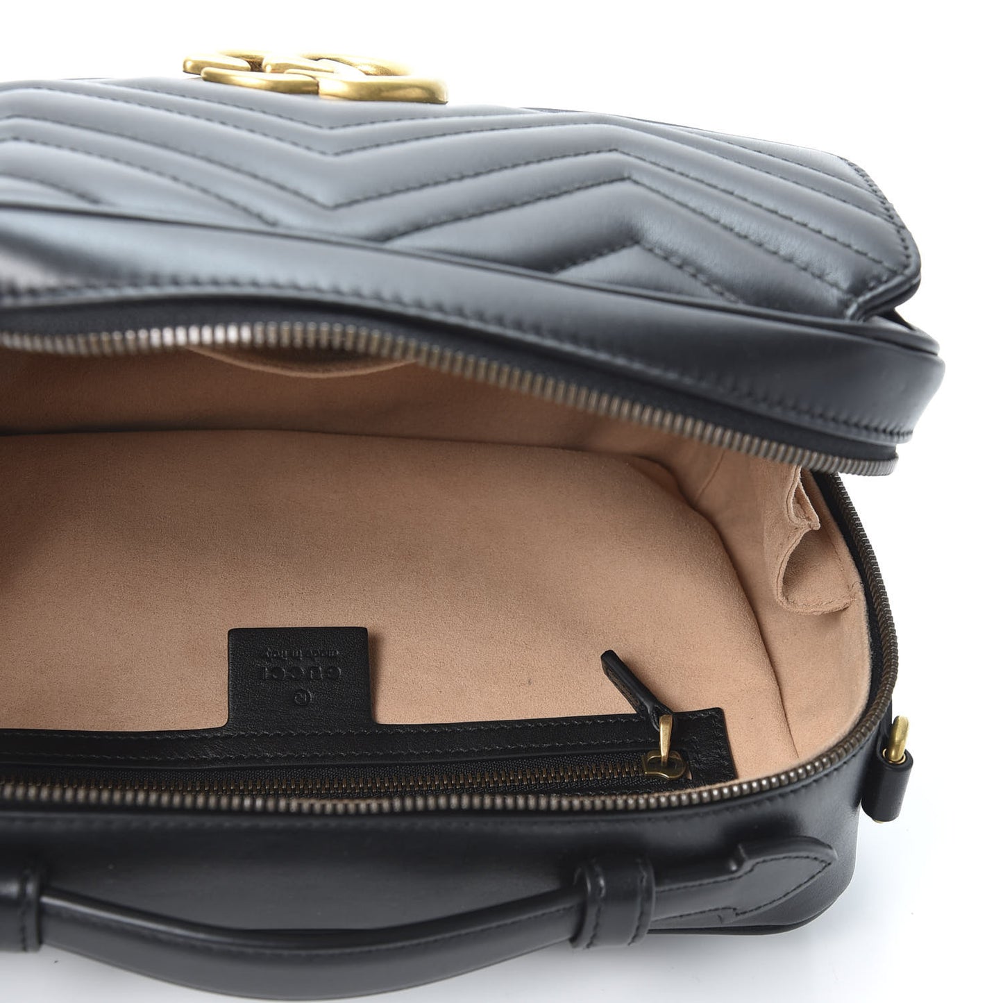 Calfskin Matelasse Sylvie Web Small GG Marmont Top Handle Shoulder Bag Black