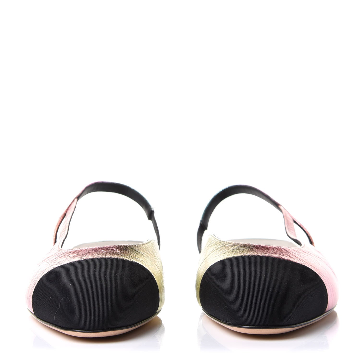 Chanel Laminated Calfskin Grosgrain Cap Toe CC Slingback Flats 39 Multicolor Black 2 of 9