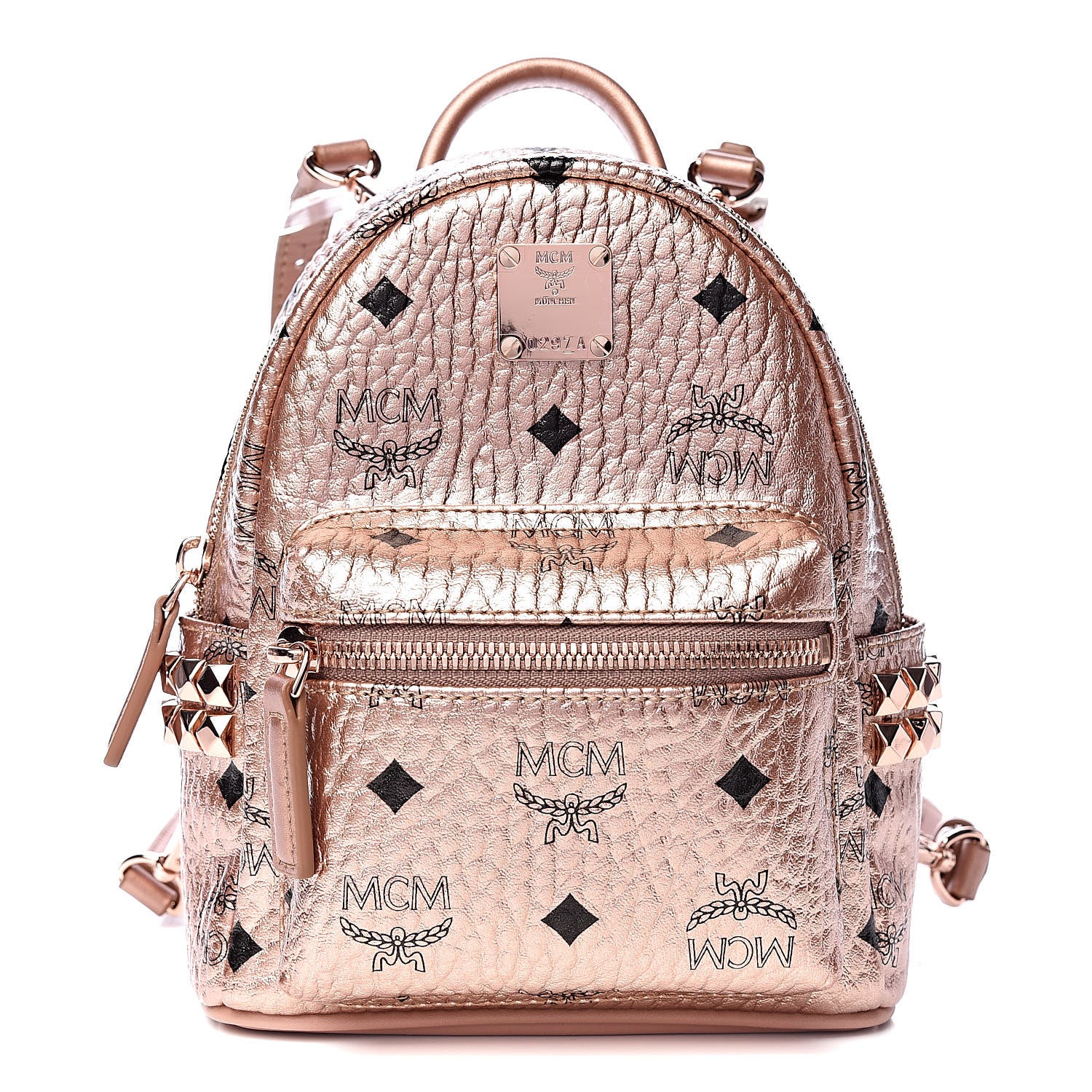 MCM Metallic Visetos Studded X-Mini Bebe Boo Backpack Champagne Gold 1 of 10