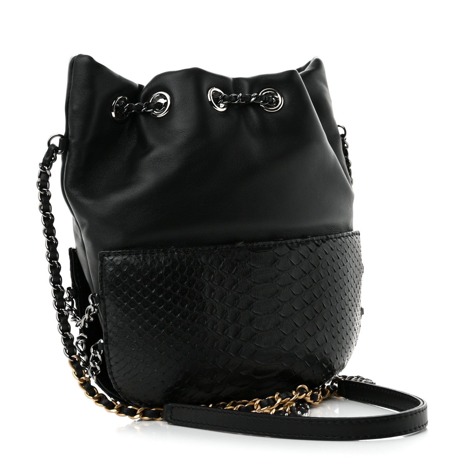 Chanel Snakeskin Calfskin Small Gabrielle Bucket Black 3 of 11