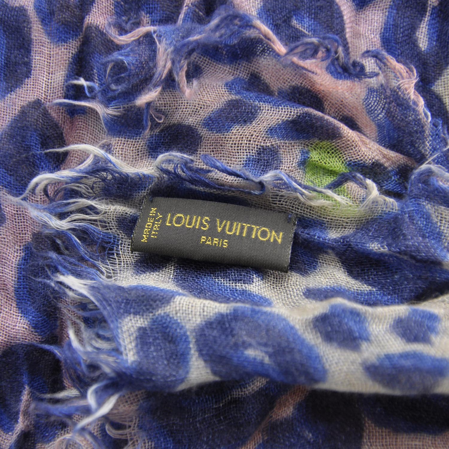 Louis Vuitton Cashmere Silk Leopard Spray Stole Blue 2 of 4