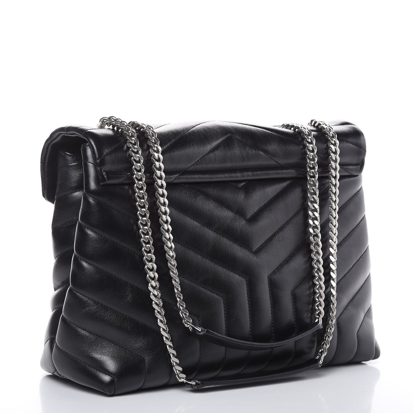 Calfskin Y Quilted Monogram Medium Loulou Chain Satchel Black