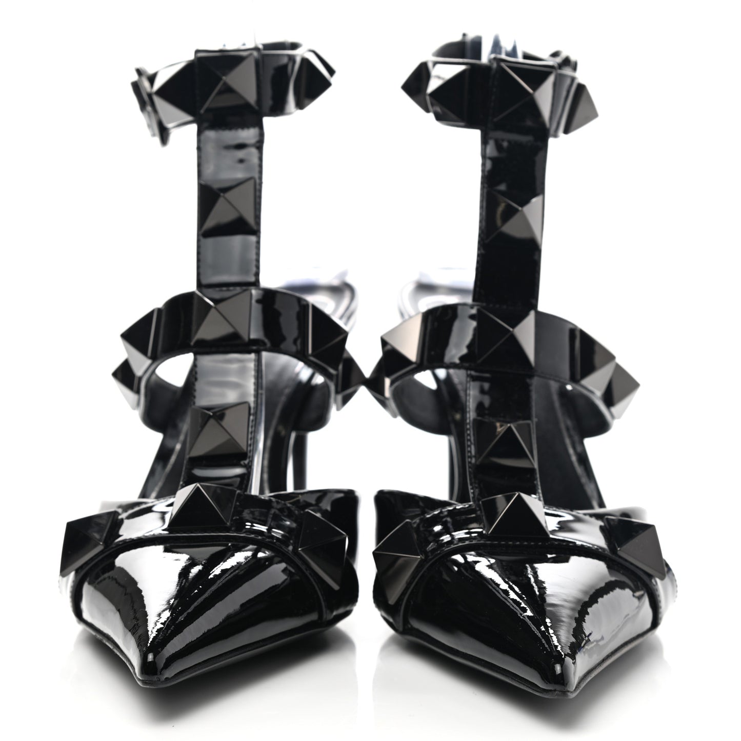 Patent Monochrome Roman Stud Ankle Strap 80mm Pumps 41 Black