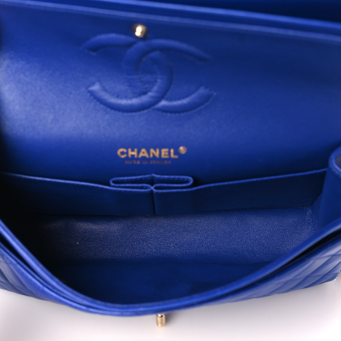 Lambskin Quilted Medium Double Flap Blue