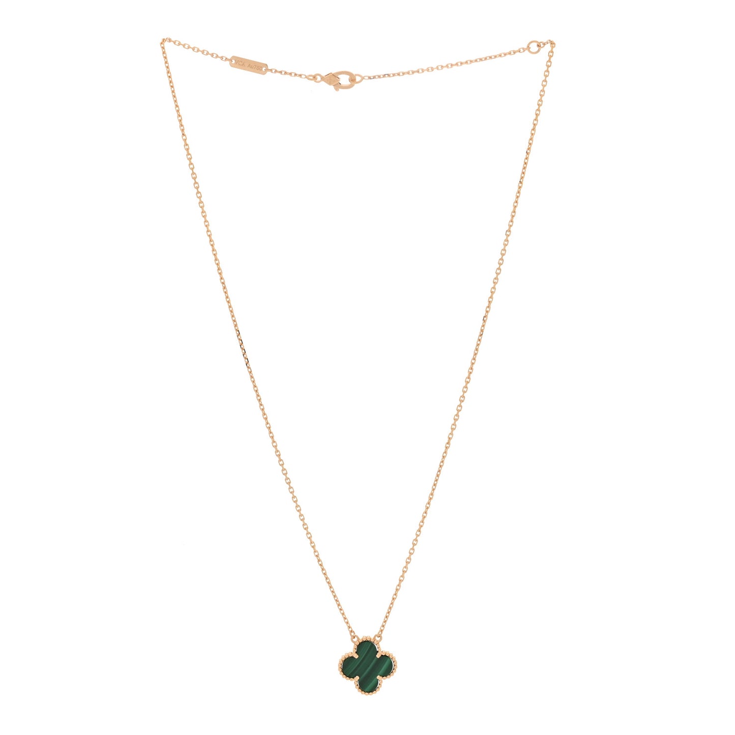 18K Yellow Gold Malachite Vintage Alhambra Pendant Necklace