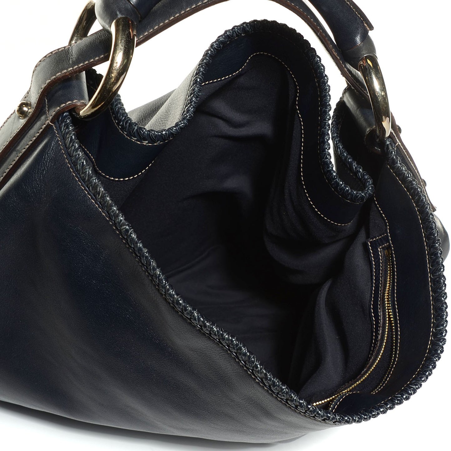 Calfskin Large Horsebit Chain Hobo Navy Blue