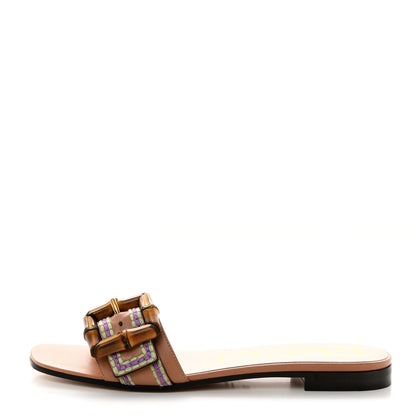 Gucci Calfskin Bamboo Buckle Sandals 37.5 Beige Multicolor 1 of 9