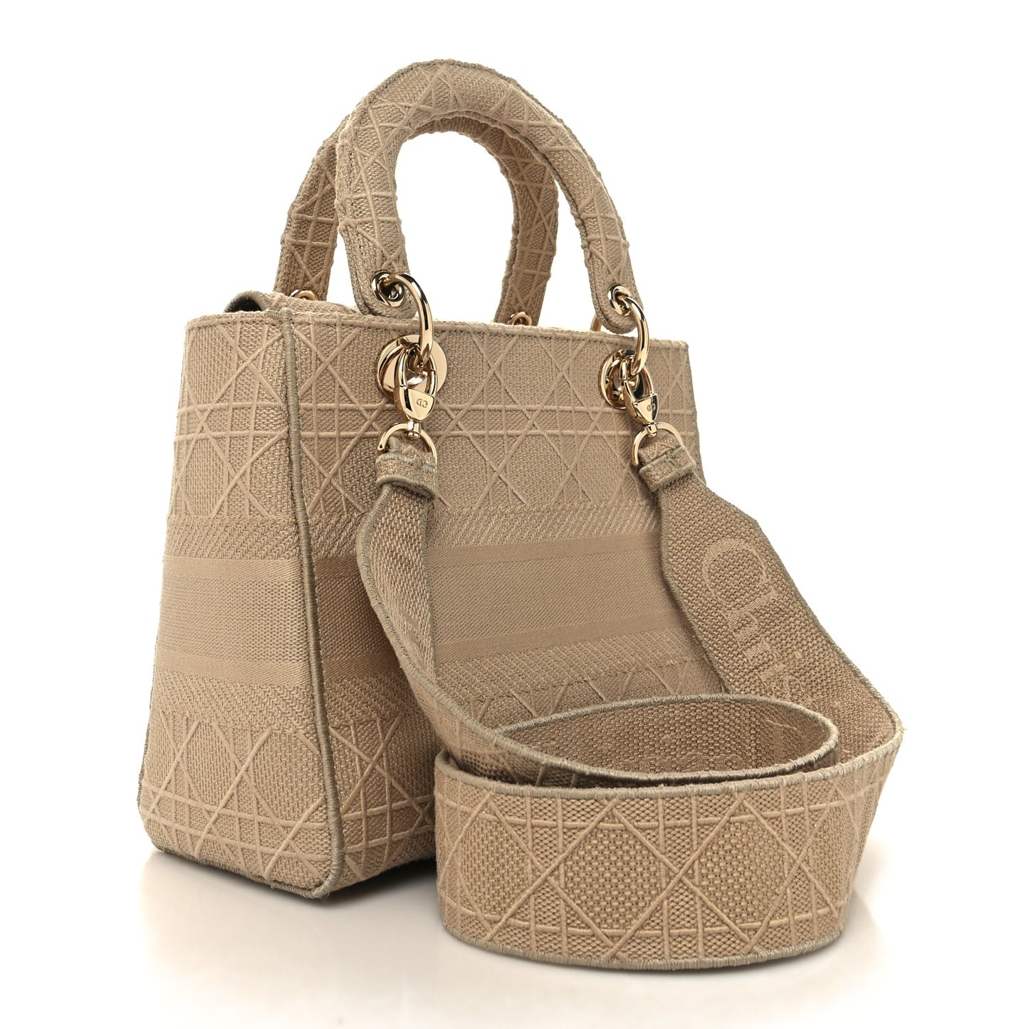 Canvas Embroidered Medium Lady D-Lite Beige