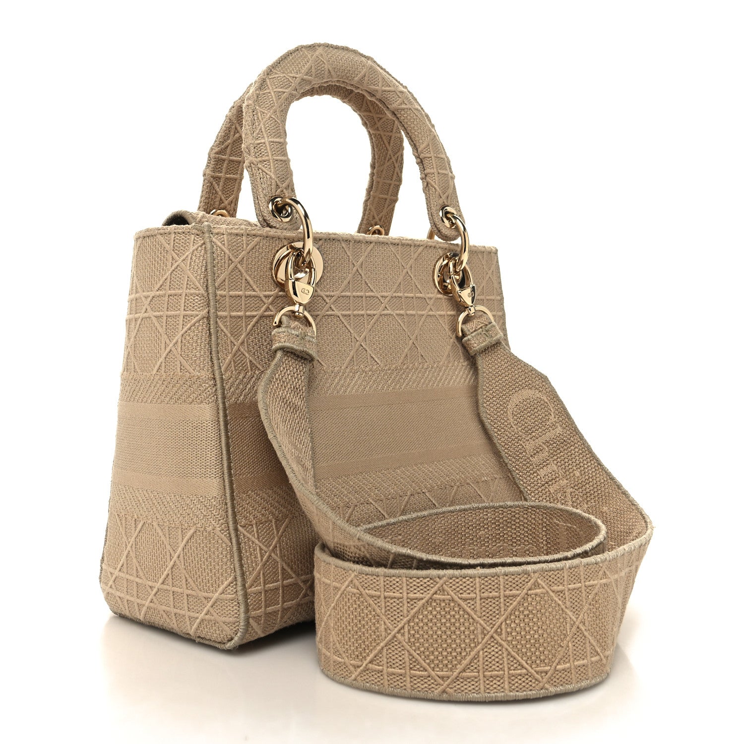 Christian Dior Canvas Embroidered Medium Lady D-Lite Beige 3 of 10