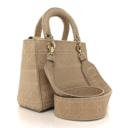 Christian Dior Canvas Embroidered Medium Lady D-Lite Beige 3 of 10