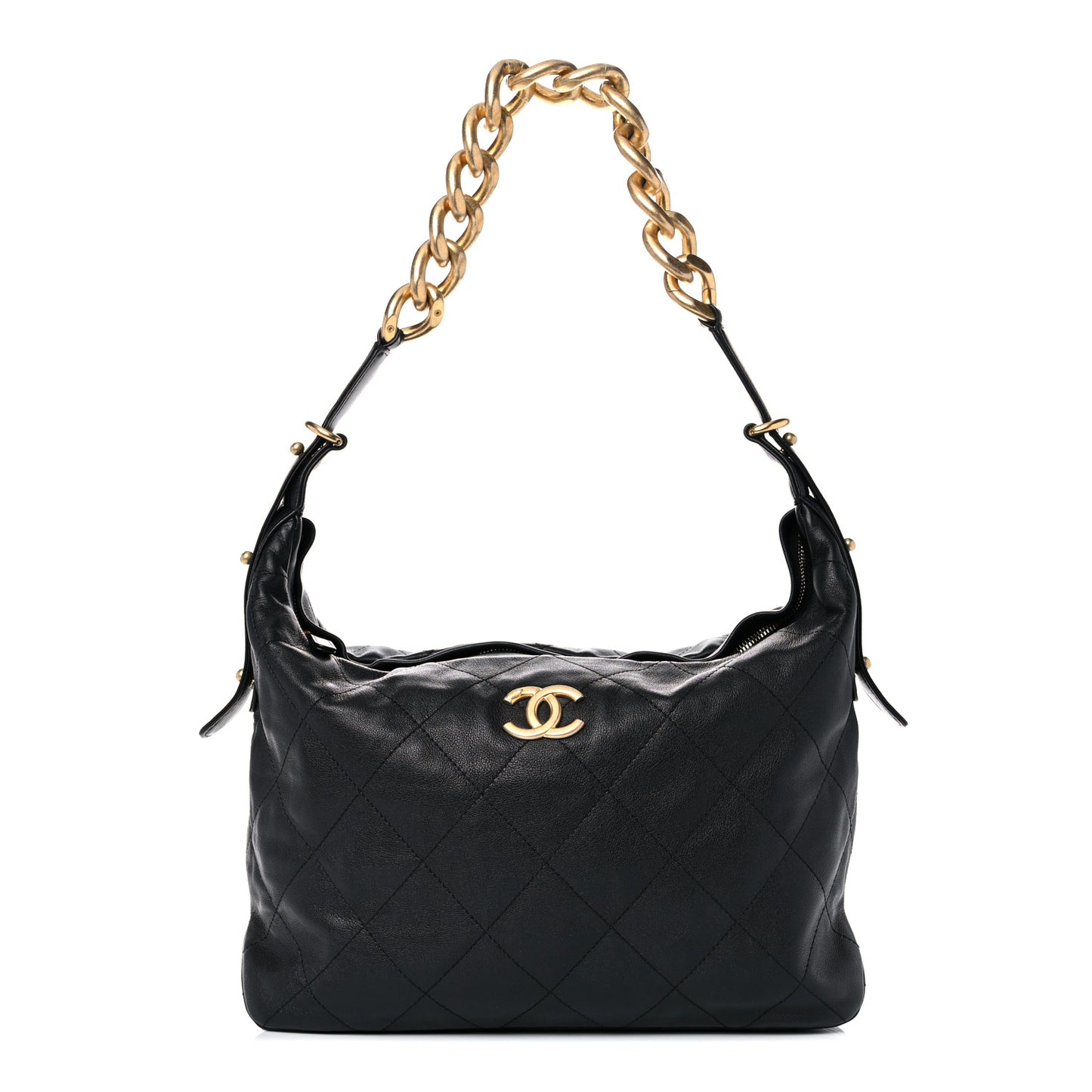 Calfskin Quilted Large Daily Hobo Black