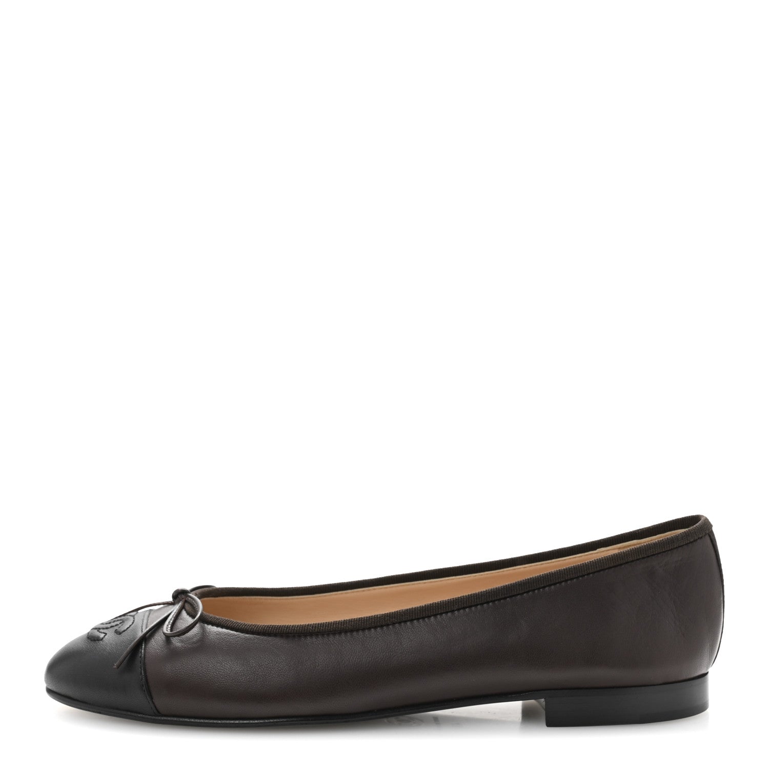 Chanel Lambskin Cap Toe CC Ballerina Flats 40 Brown Black 1 of 9
