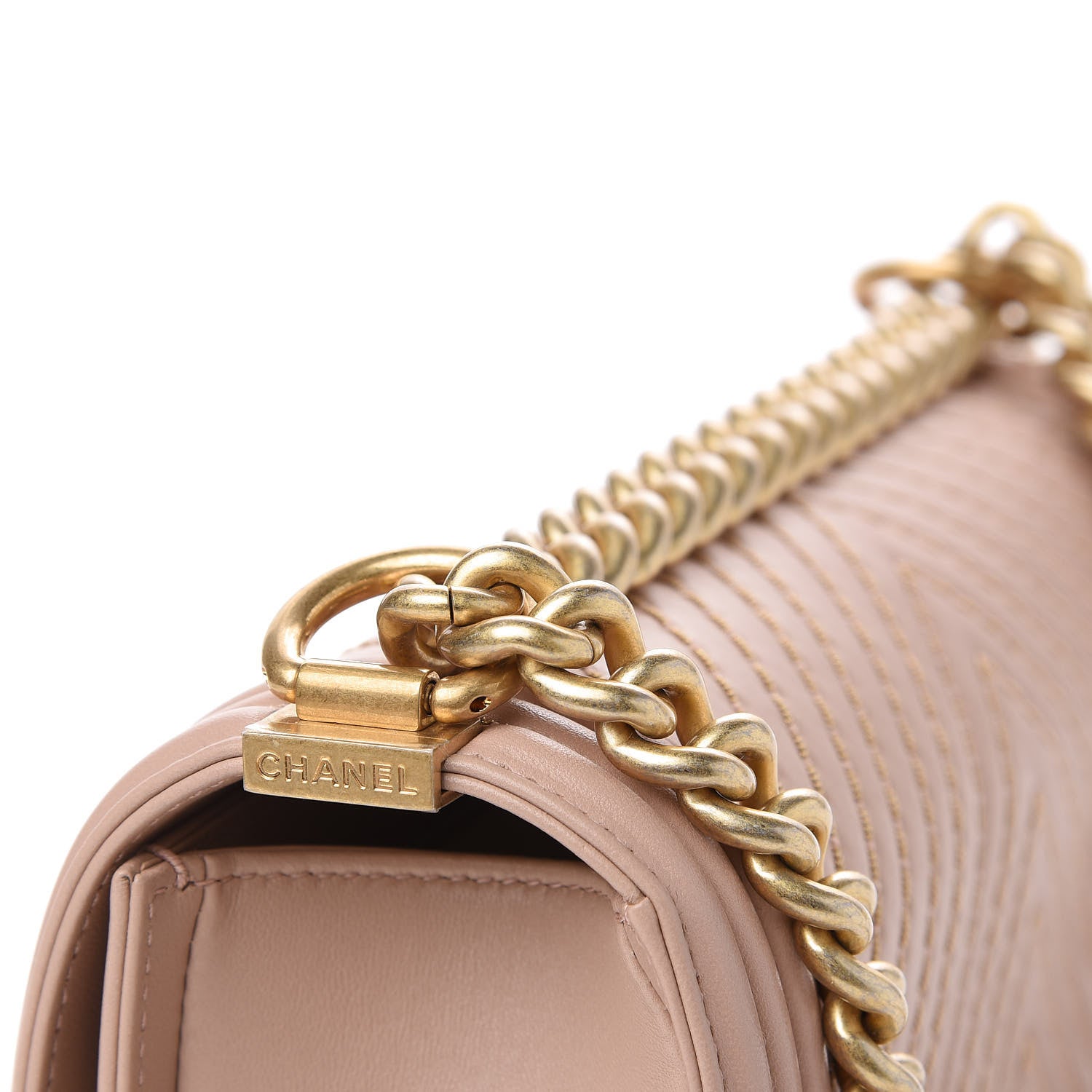 Chanel Lambskin Chevron Chain Stitched Medium Boy Flap Beige 13 of 14