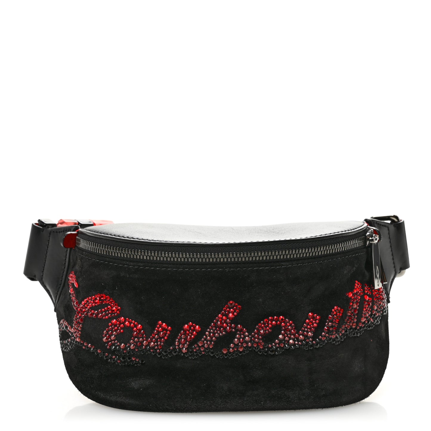 Suede Crystal Marie Jane Belt Bag Black Red