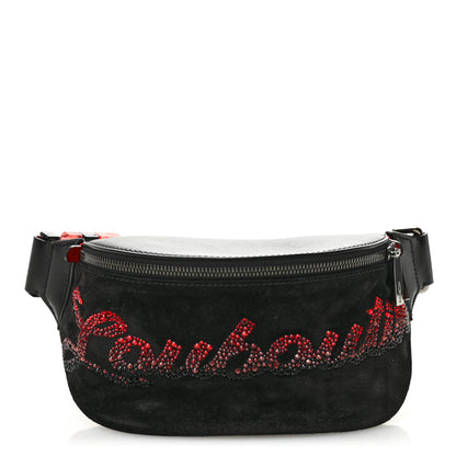 Christian Louboutin Suede Crystal Marie Jane Belt Bag Black Red 1 of 9