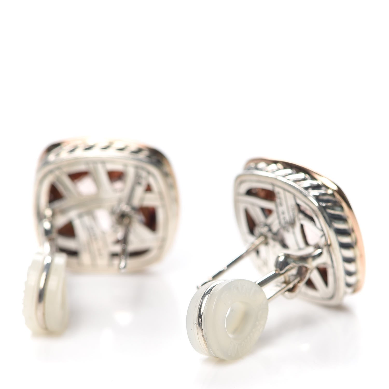 David Yurman 18K Rose Gold Sterling Silver Diamond Morganite 11mm Albion Earrings 3 of 4