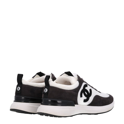 Chanel Nylon Suede Calfskin CC Sneakers 38 White Dark Grey 5 of 11