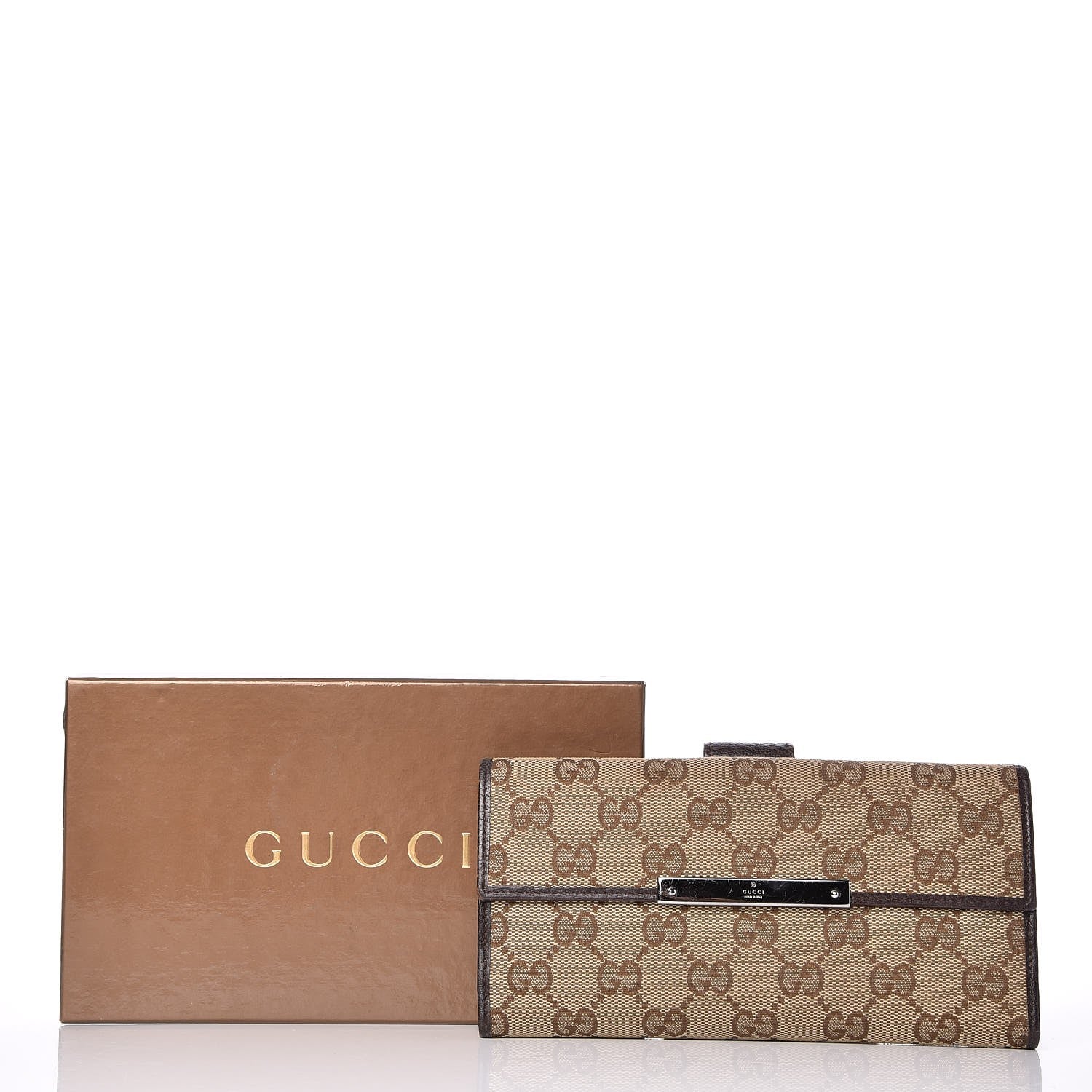 Gucci Monogram Metal Bar Continental Flap Wallet Beige Ebony Dark Brown 8 of 8
