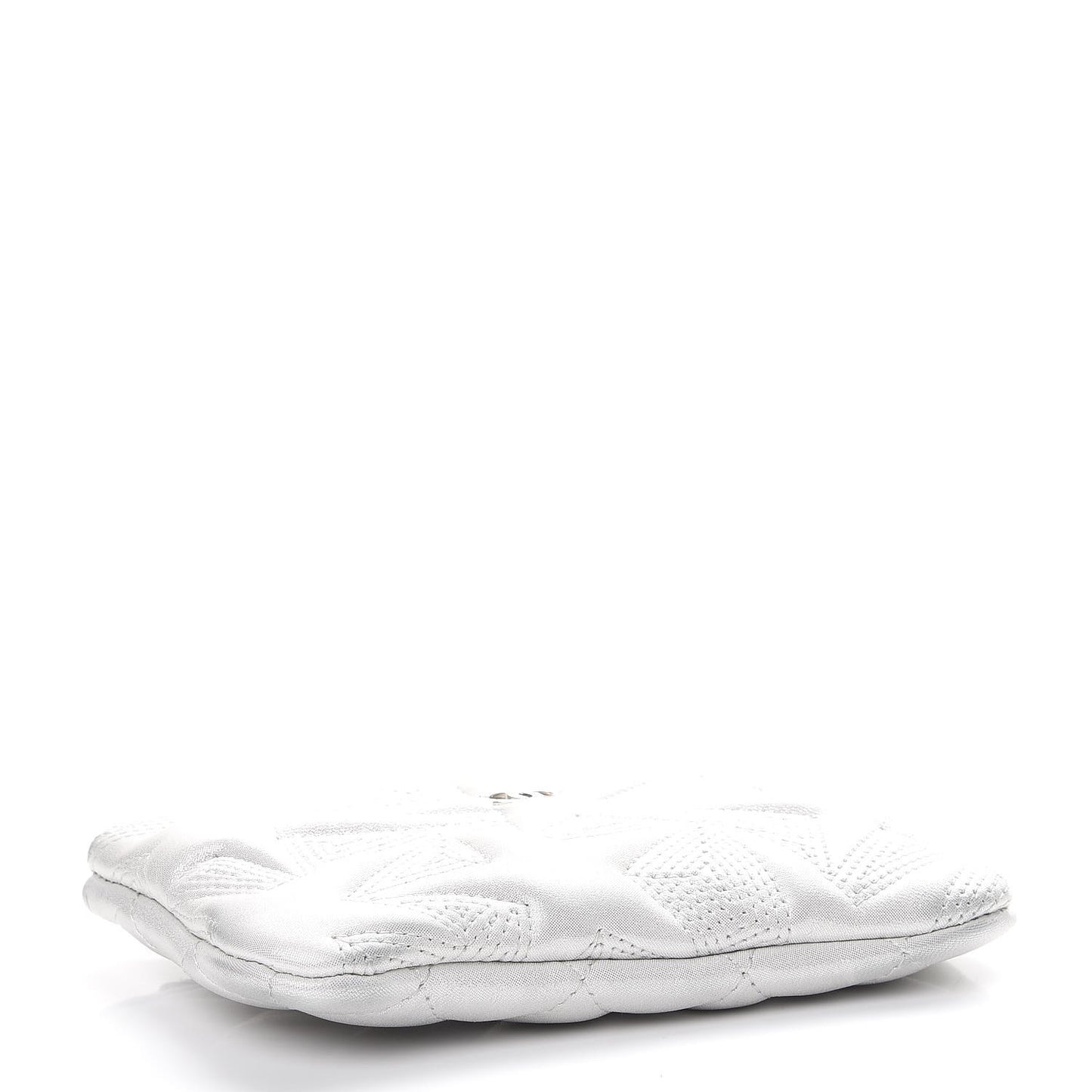 Metallic Lambskin Star Embossed Coin Purse Case Light Silver