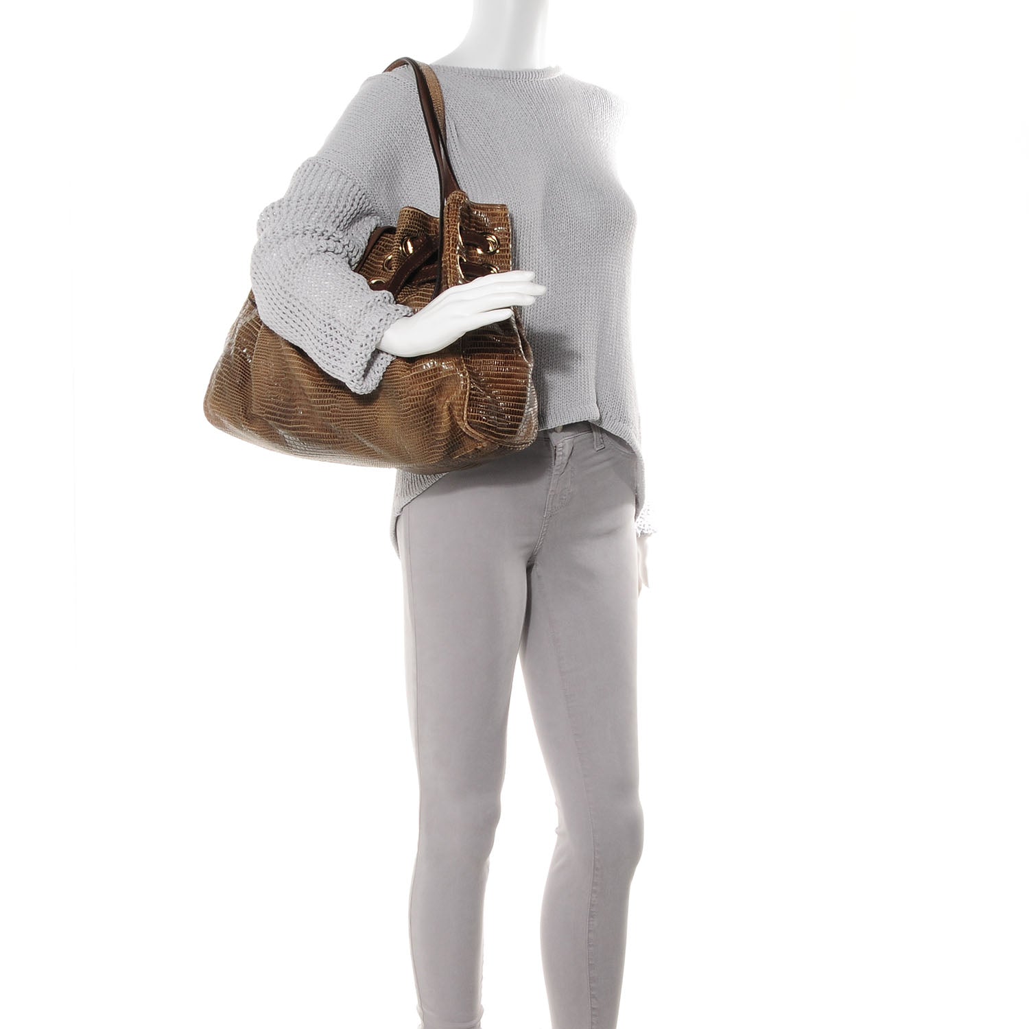Jimmy Choo Lizard Embossed Medium Riki Brown 2 of 8