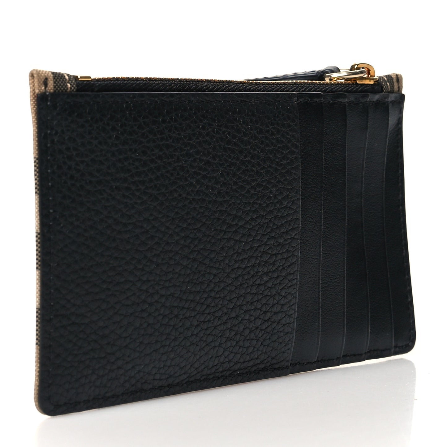 Vintage Check Calfskin Coin Case Card Holder Black
