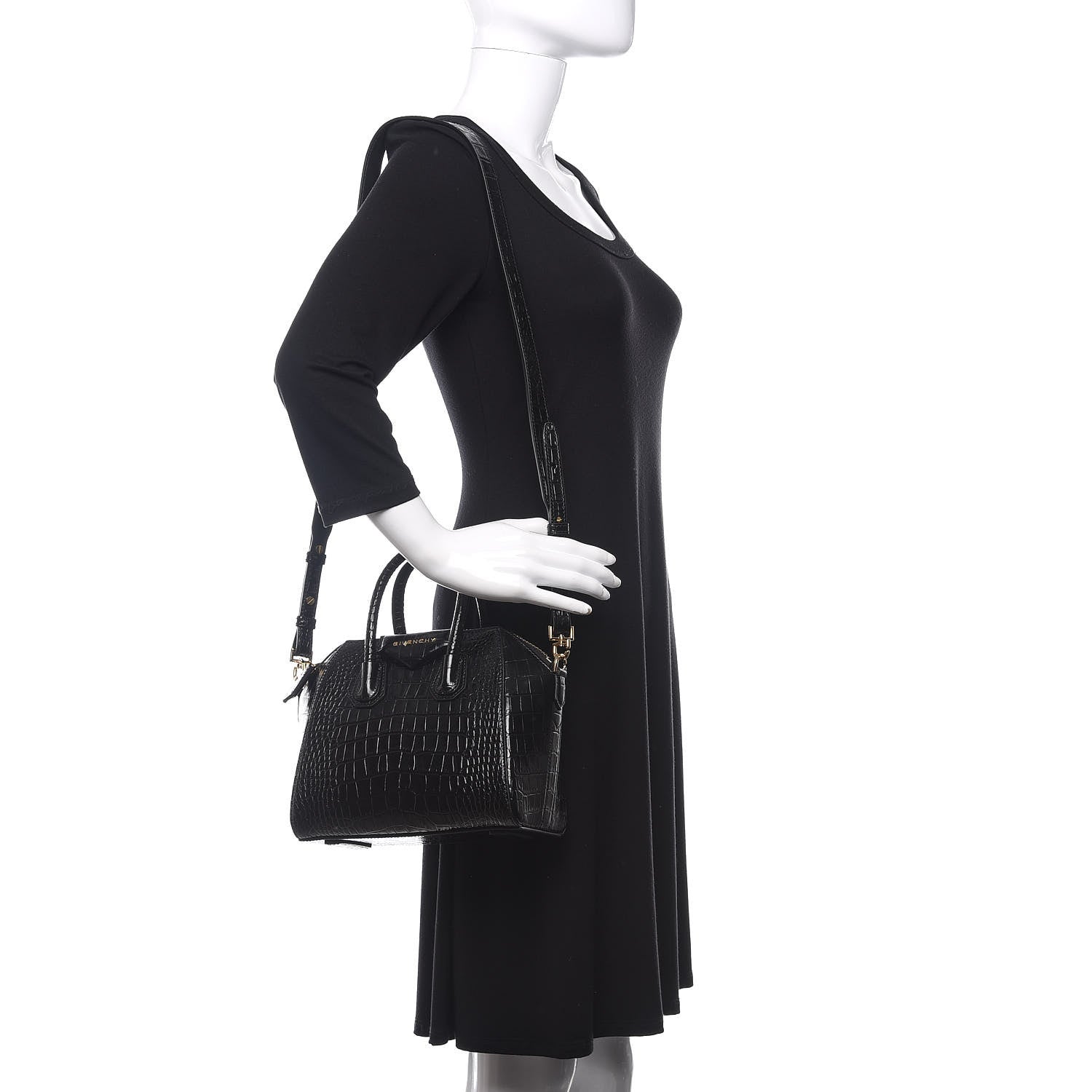 Givenchy Calfskin Crocodile Embossed Mini Antigona Black 2 of 10