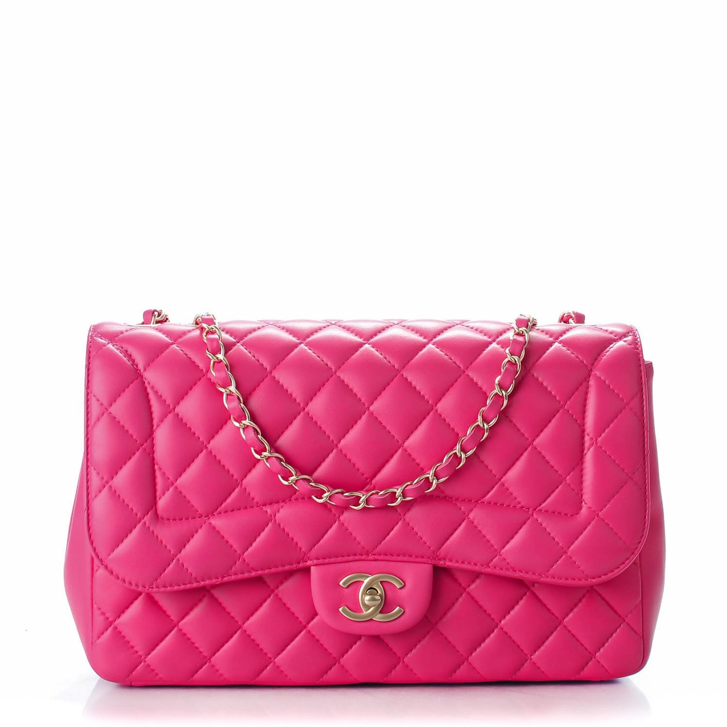 Lambskin Quilted Jumbo Mademoiselle Chic Flap Fuchsia